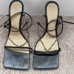 Bottega Veneta Women's Brown Square Toe Chain Strap High Heel Sandals